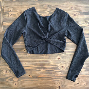 Women’s JOYLAB Gray Twist Front Long Sleeve Crop Top XL Activewear Athleisure